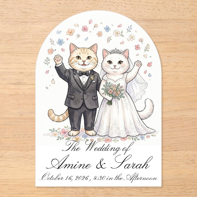 Elegant Cat Couple Wedding Invitation Customizable (Front)