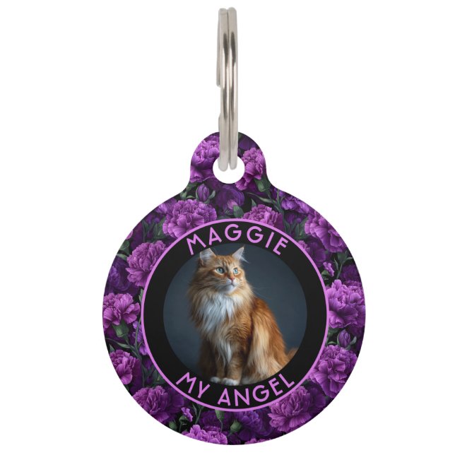 Elegant Cat Dad Gift Carnations Pet Tag (Front)