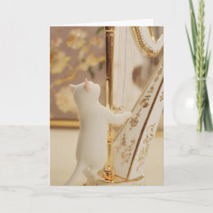 Elegant Cat Harpist – Greeting Card