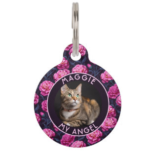 Elegant Cat Mum Gift Carnations Print Pet Tag