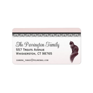 Elegant Cat, Pink & Black, Return Address Label