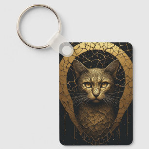 Elegant Cat Portrait With Golden Repair Lines ⭐ Key Ring
