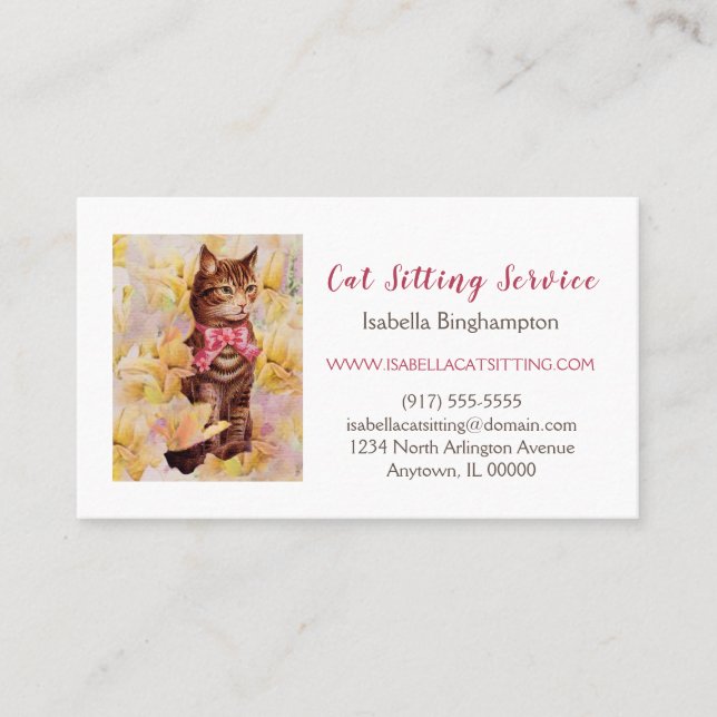 Elegant Cat Sitting Services Business Card (Front)