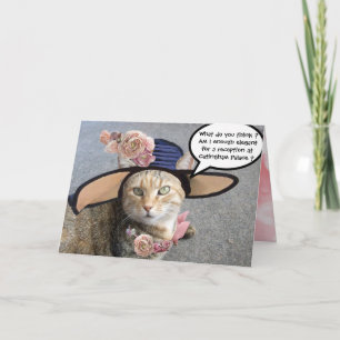 ELEGANT CAT WITH BIG DIVA HAT,PINK ROSES Birthday Card