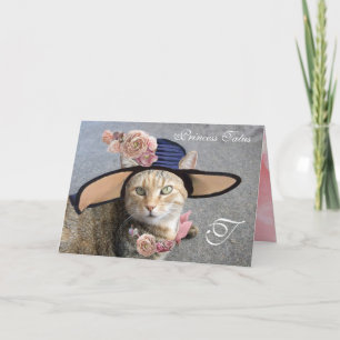 ELEGANT CAT WITH BIG DIVA HAT,PINK ROSES Valentine Holiday Card