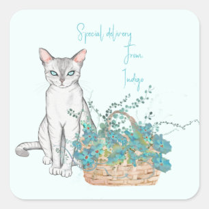 Elegant Cat with Flower Basket Stickers or Labels
