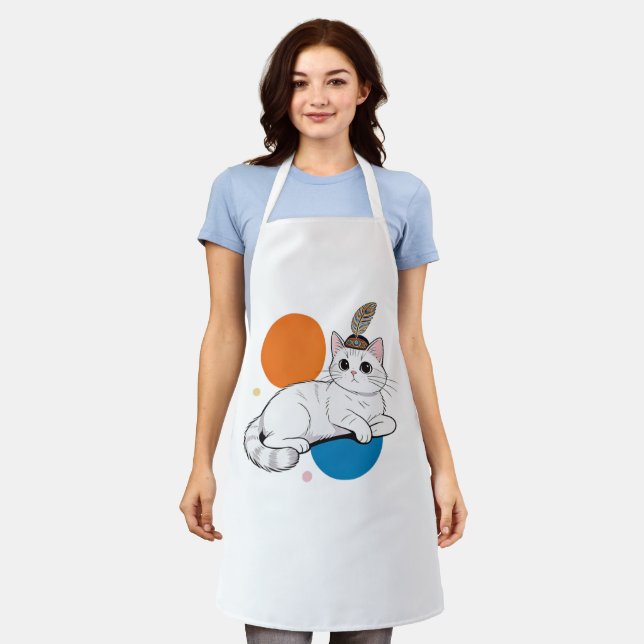 Elegant Cat with Peacock Feather Headdress Apron (Worn)
