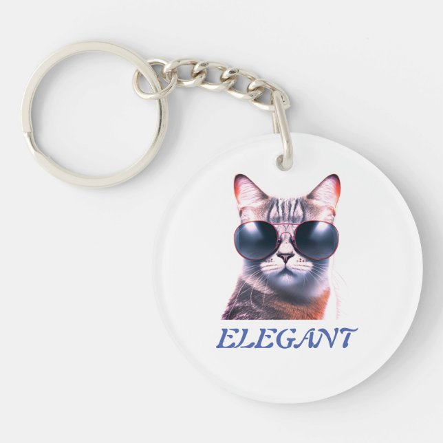 elegant cat with sunglasses Acrylic Keychain (Front)