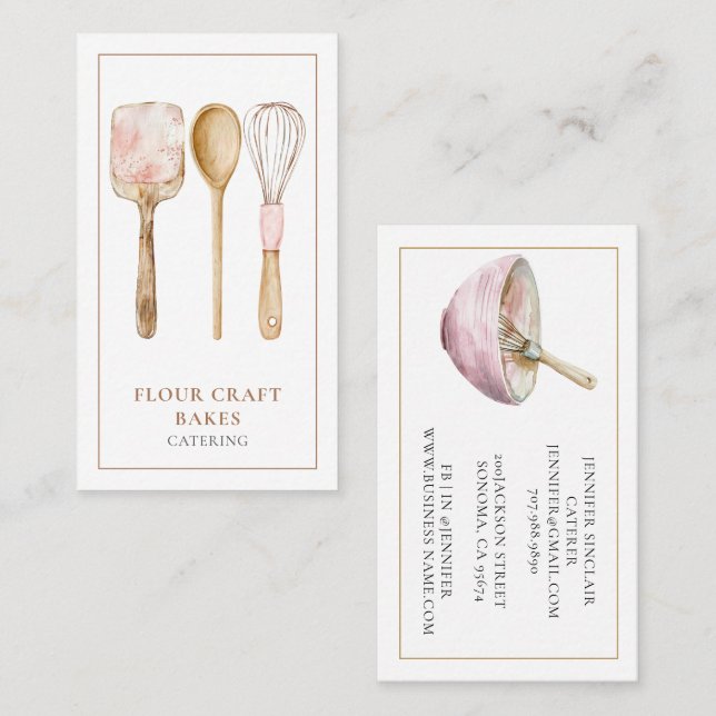 Elegant Caterer Whisk Spoon Spatula Utensils Business Card (Front/Back)