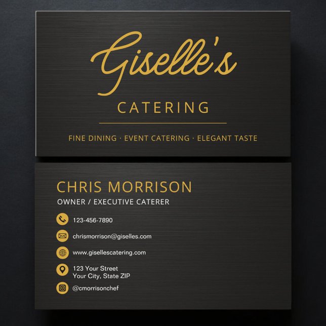 Elegant Catering Food Black Metallic Business Card (Creator Uploaded)