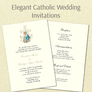 Elegant Catholic Blessed Mary Floral Wedding  Invitation