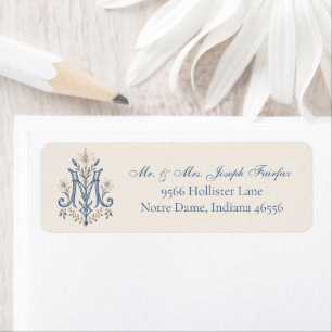 Elegant Catholic Blue Marian Monogram Return Address Label