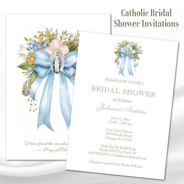 Elegant Catholic Bridal Shower Floral Bow Invitation (Creator Uploaded)