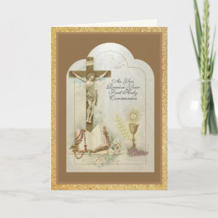 Elegant Catholic First Holy Communion Prayer Card