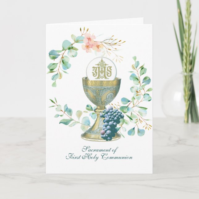 Elegant Catholic First Holy Communion Religious  Invitation (Front)