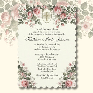 Elegant Catholic Floral Wedding and Reception  Invitation