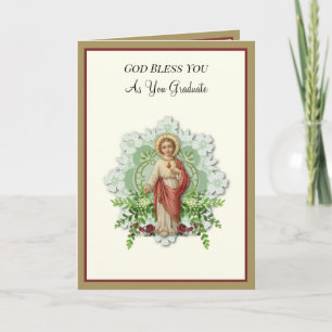 Elegant Catholic Graduation Jesus Commencement Card