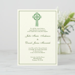 Elegant Catholic Irish Celtic Cross Ivory Wedding  Invitation