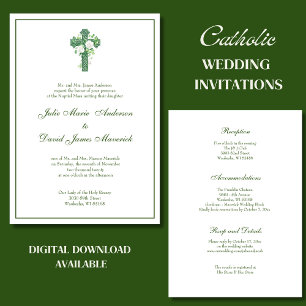 Elegant Catholic Irish Celtic Cross Ivory Wedding Invitation