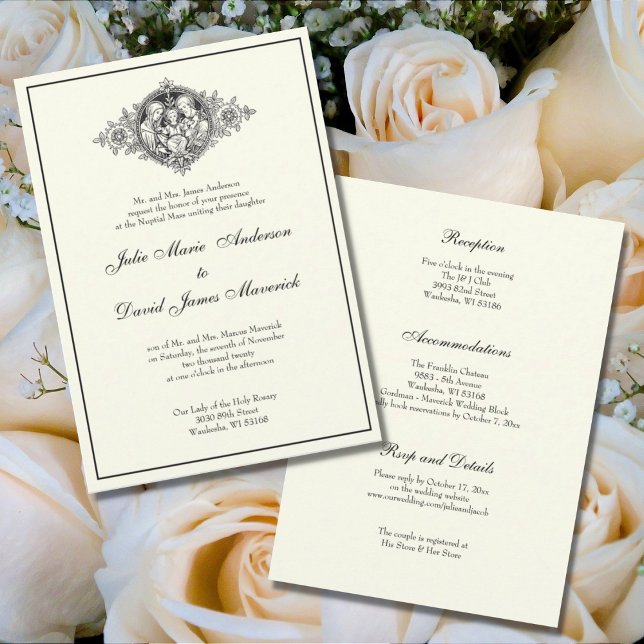 Elegant Catholic Ivory Wedding Reception Combo Invitation (Creator Uploaded)