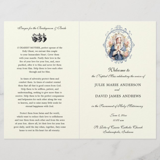 Elegant Catholic Latin Mass Wedding Program (Front)