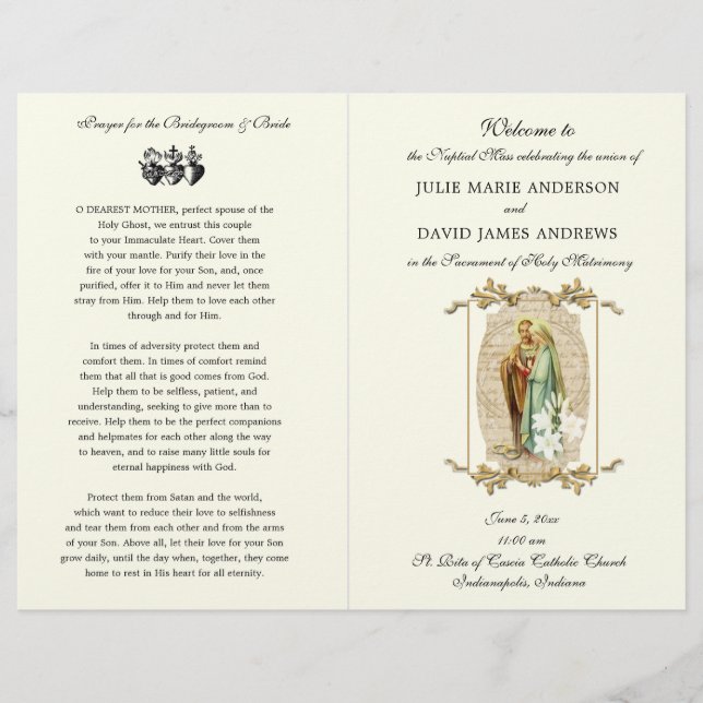 Elegant Catholic Latin Mass Wedding Program (Front)