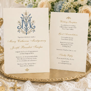 Elegant Catholic Marian Monogram Floral Invitation