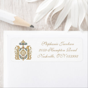 Elegant Catholic Marian Monogram Floral Return Address Label
