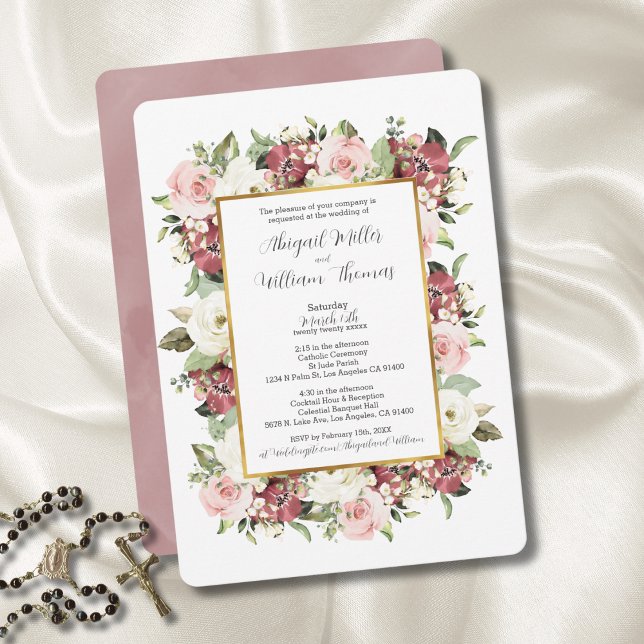 Elegant Catholic Mass Mauve Pink Florals Wedding  Invitation (Creator Uploaded)