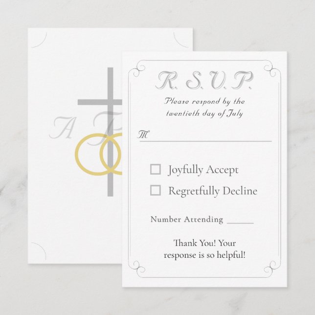 Elegant Catholic Monogrammed Wedding Response Card (Front/Back)