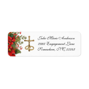 Elegant Catholic Poinsettia Wedding Return Address Label