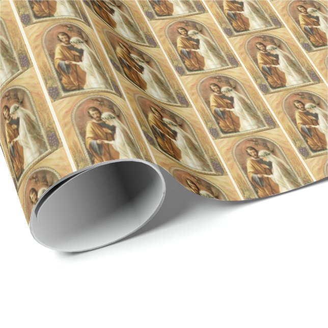 Elegant Catholic Virgin Mary St. Joseph Wedding Wrapping Paper (Roll Corner)