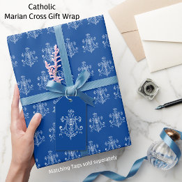 Elegant Catholic Virgin Mary White Marian Cross Wrapping Paper