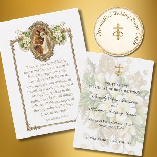 Elegant Catholic Wedding Floral Prayer Card