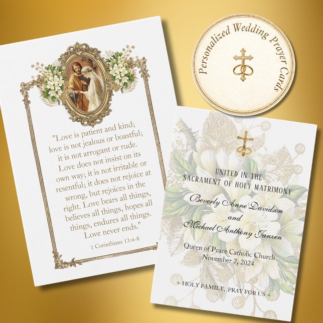 Elegant Catholic Wedding Floral Prayer Card (Creator Uploaded)