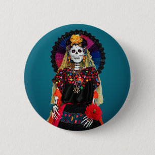 Elegant Catrina in Mexican Traditional Attire 6 Cm Round Badge
