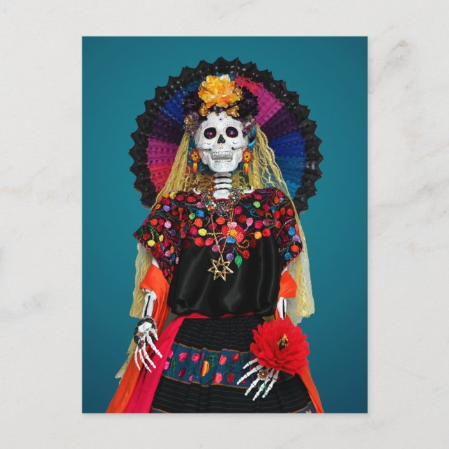 Elegant Catrina in Mexican Traditional Attire Holiday Postcard (Front)