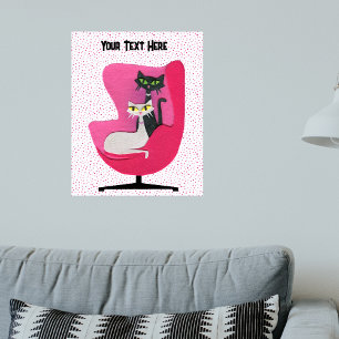 Elegant Cats Diamond Collars in Pink chair Dots Poster