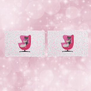 Elegant Cats in Vintage Pink Chair Polka Dots Pillowcase