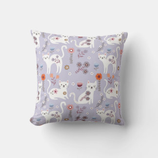 Elegant Cats with Floral Accents Cushion