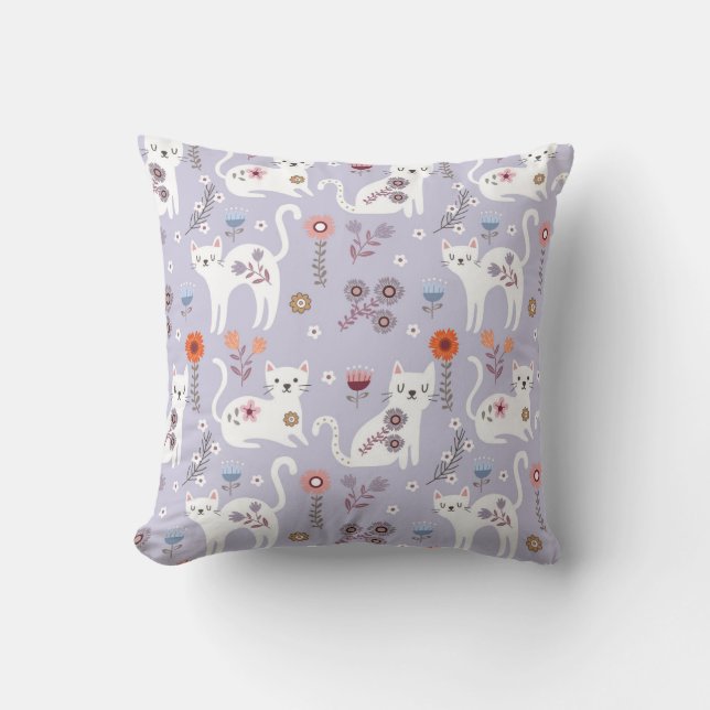 Elegant Cats with Floral Accents Cushion (Front)