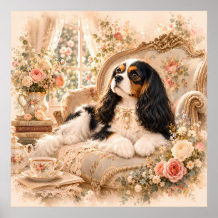 Elegant Cavalier King Charles Spaniel in Vintage F Poster