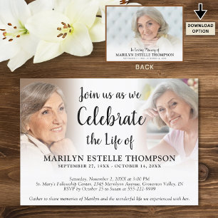 Elegant Celebration of Life 3 Photos Memorial Invi Invitation