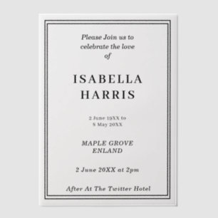 Elegant Celebration of Life Design Vellum Invitations