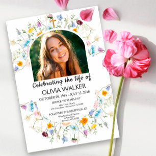 Elegant Celebration of Life Floral Funeral  Invitation