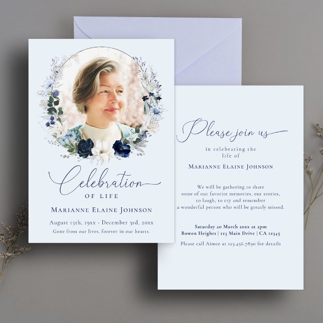Elegant Celebration of Life Floral Photo Memorial Invitation (Creator Uploaded)