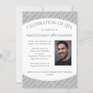 Elegant CELEBRATION OF LIFE Funeral GRAY Invite