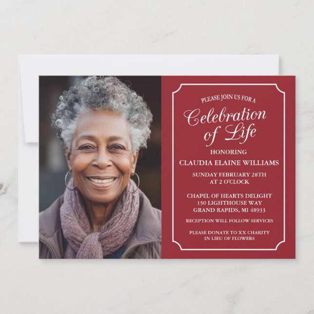 ELEGANT CELEBRATION OF LIFE FUNERAL INVITATION (Front)