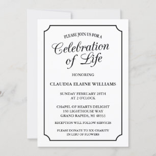 ELEGANT CELEBRATION OF LIFE FUNERAL INVITATION