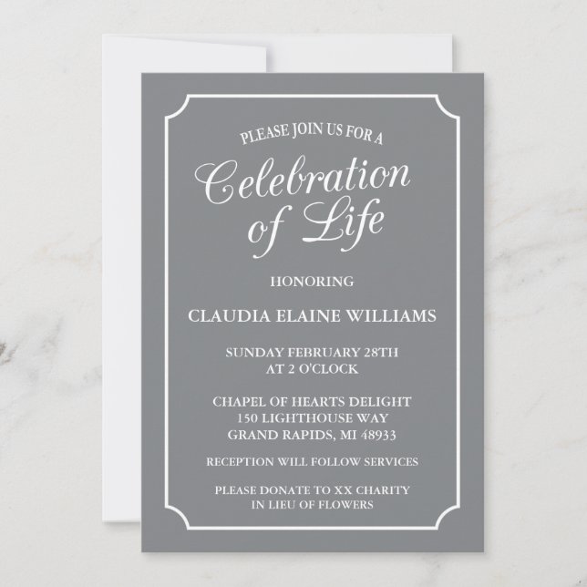 ELEGANT CELEBRATION OF LIFE FUNERAL INVITATION (Front)